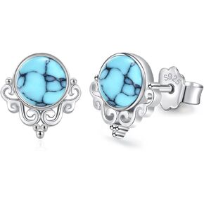 Turquoise Stud Earrings 925 Sterling Silver Bohemian Filigree Earrings Turquoise Jewelry Gifts Birthday Christmas for Women Mom