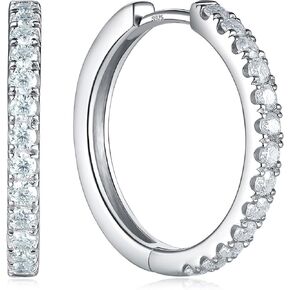 Moissanite Sparkle Hoop Earrings for Women, 20mm Small Hoops, Solid 925 Sterling Silver Rhodium Finish, Hypoallergenic Comfy Earrings