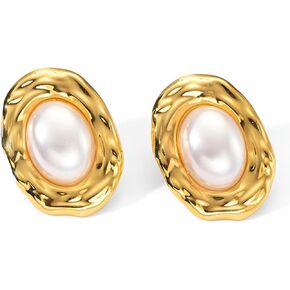 أقراط اللؤلؤ البيضاوي أقراط الزر الذهبي أقراط خمر للنساء مجوهرات الأزياء in Kuwait