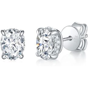 Moissanite Stud Earrings for Women, Oval/Pear/Emerald Cut Total 2ct D Color VVS1 Lab Created Moissanite Diamond Earrings 14K White Gold Plated 925 Sterling Silver
