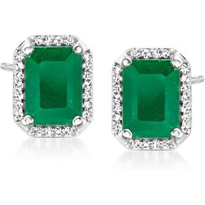 Ross-Simons 2.00 ct. t.w. Emerald and .15 ct. t.w. Diamond Earrings in 14kt White Gold