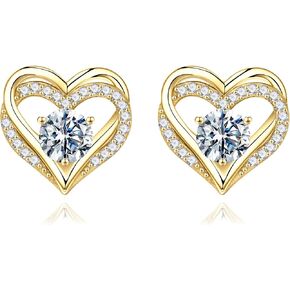 MOOSEA Moissanite Stud Earrings for Women, 925 Sterling Silver Heart Round D Color VVS1 Clarity Moissanite Earrings Birthday Gifts for Women, Anniversary Earrings Gifts Heart Earrings for Women