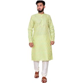 Silk Kurta Set With Motif And Off White Bottom