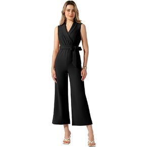 Allegra K Women's Summer Elegant Office Business Casual Outfits Wide Leg Jumpsuit Romper