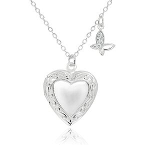 Heart Locket and Butterfly Pendant Necklace for Women Girls • 14K Gold Plated Photo Lockets that Hold Picture Jewelry • Mothers Day Love Gifts Ideas [HN-LK]