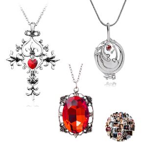UoYu 23 pcs The Vampire Diaries Necklace Sticker Jewelry Set Vampire Cross Symbol Necklace Elena Gilbert Opening Vervain Locket Katherine Necklace Bennett Bonnie Amulet Necklace