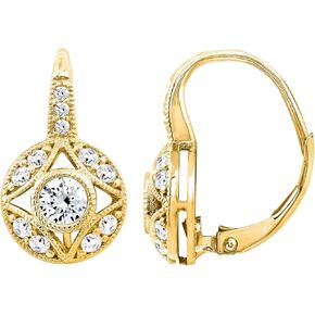 Leverback Drop & Dangle Earrings for Women by DIAMONBLISS | 14K Yellow Gold, Rose Gold, Platinum Plated 925 Sterling Silver | 1 Carat Round Cut Cubic Zirconia CZ Simulated Diamond | Vintage Antique Earrings