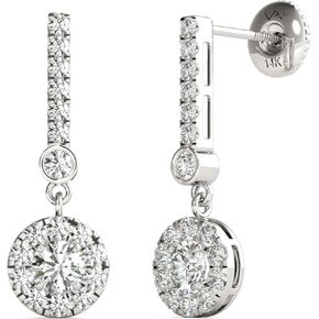 1.00 Ctw GH/SI2-I1 AGS Certified 14K White Gold Natural Diamonds Halo Dangle Earrings