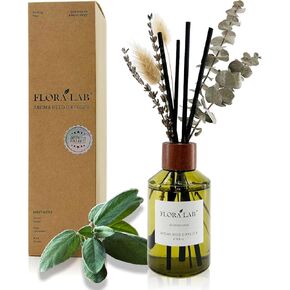 Scented Diffuser Set with Sticks and Real Dried Flowers, 6.7oz (200ml) Eucalyptus & Rosemary, Long-Lasting Fragrance, Natural Design, Perfect for Home & Bathroom, Shelf Decor, Ideal Gift