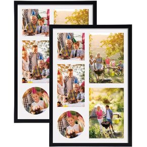 PHAREGE Black Multi Size Picture Frames Collage for Wall, Collage Frame Set for 5x7, 4x4, 4x6 Pictures with Mat, 10x15 Photo without Mat, Vertical or Horizontal Display on the Wall, 2 Pack