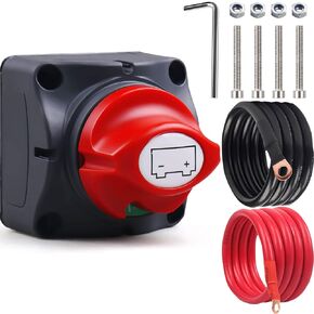 Battery Disconnect Switch, 2PCS 1.65FT 6 AWG Battery Cables with 3/8" Lug 1PCS Hex Key Battery Disconnect, RV Car Marine Boat Battery Switch Heavy Duty, DC 5-60V Battery Cut Off Switch