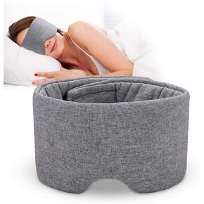 Cotton Sleep Mask for Men & Women, Handmade Eye Mask for Sleeping - Light Blocking/Breathable/Comfortable Blindfold, Eyeshade for Airplane/Nap/Travel with Earplugs (Light Gray)