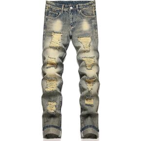 AITITIA Men's Ripped Regular Fit Straight Leg Jean