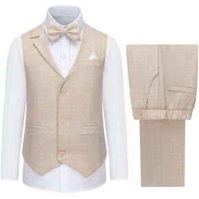 Boys Plaid Vest and Pants Check Formal Wedding Ring Bearer Outfit Tuxedo Dress Suits in Saudi Arabia