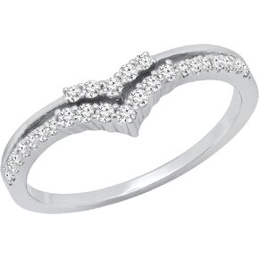 Dazzlingrock Collection 0.25 Carat (ctw) Round Diamond Double Chevron V shape Contour Wedding Ring for Her 1/4 CT, 925 Sterling Silver
