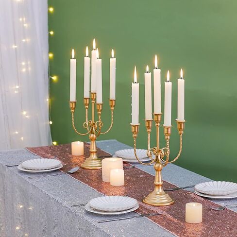 2Pcs Gold Candelabras Centerpieces for Tables, 11.8" Candlestick Holder for Taper Candles, 5 Arm Brass Candelabra Candle Holder for Wedding Centerpiece Decor Party Event Reception Decoration in Saudi Arabia