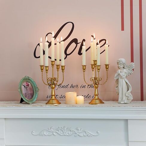 2Pcs Gold Candelabras Centerpieces for Tables, 11.8" Candlestick Holder for Taper Candles, 5 Arm Brass Candelabra Candle Holder for Wedding Centerpiece Decor Party Event Reception Decoration in Saudi Arabia
