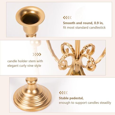 2Pcs Gold Candelabras Centerpieces for Tables, 11.8" Candlestick Holder for Taper Candles, 5 Arm Brass Candelabra Candle Holder for Wedding Centerpiece Decor Party Event Reception Decoration in Saudi Arabia
