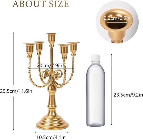 2Pcs Gold Candelabras Centerpieces for Tables, 11.8" Candlestick Holder for Taper Candles, 5 Arm Brass Candelabra Candle Holder for Wedding Centerpiece Decor Party Event Reception Decoration in Saudi Arabia