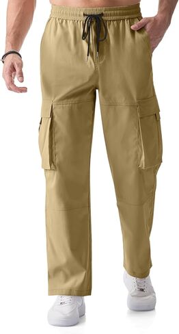 JMIERR Mens Casual Cargo Pants Stretch Elastic Waist Drawstring Loose Fit Pants for Men in Saudi Arabia