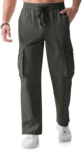 JMIERR Mens Casual Cargo Pants Stretch Elastic Waist Drawstring Loose Fit Pants for Men in Saudi Arabia