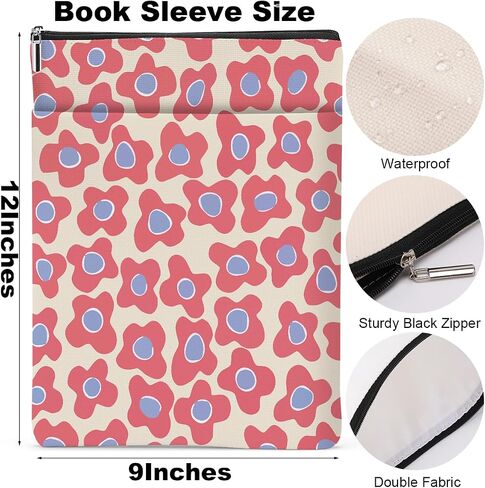 Floral Book Lovers Gifts Waterproof Flower Book Sleeve Botanical Book Pouch Book Protector with Zipper and Front Pocket Book Cover Case for Women Girlfriend Birthday Book Accessories Book Club Gifts in Saudi Arabia