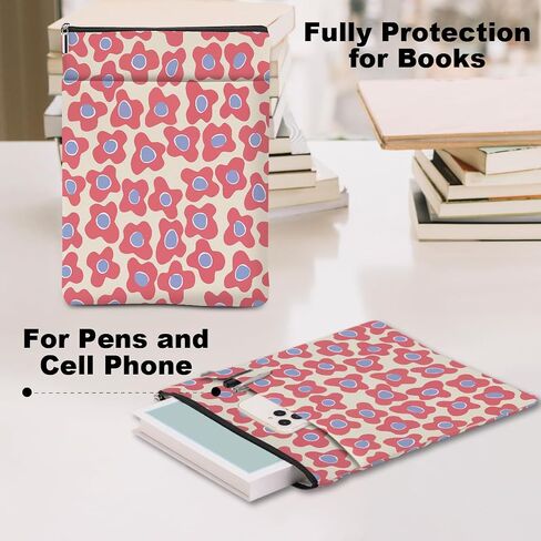 Floral Book Lovers Gifts Waterproof Flower Book Sleeve Botanical Book Pouch Book Protector with Zipper and Front Pocket Book Cover Case for Women Girlfriend Birthday Book Accessories Book Club Gifts in Saudi Arabia