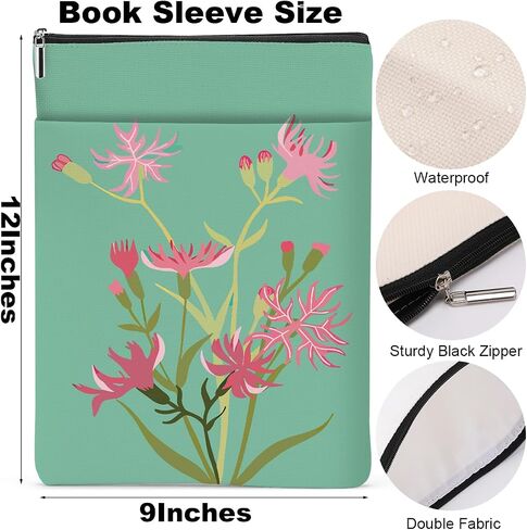 Floral Book Lovers Gifts Waterproof Flower Book Sleeve Botanical Book Pouch Book Protector with Zipper and Front Pocket Book Cover Case for Women Girlfriend Birthday Book Accessories Book Club Gifts in Saudi Arabia