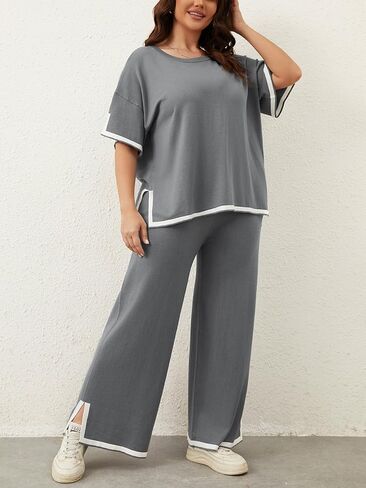 Imily Bela Womens Plus Size Lounge Sets 2 Piece Outfits Short Sleeve Pullover Tops Wide Leg Pants Summer Travel Outfits in Saudi Arabia