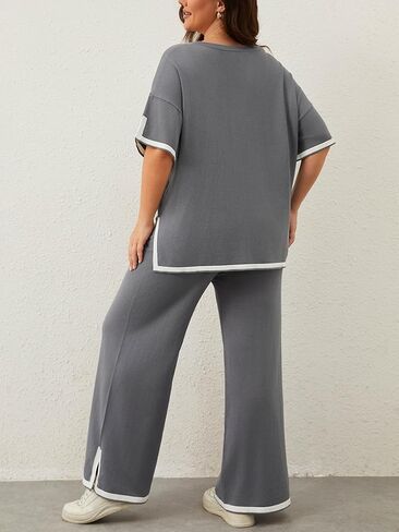 Imily Bela Womens Plus Size Lounge Sets 2 Piece Outfits Short Sleeve Pullover Tops Wide Leg Pants Summer Travel Outfits in Saudi Arabia