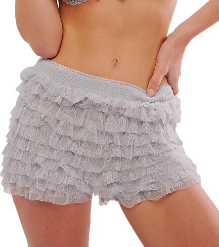 Women Lace Ruffle Bloomers Fairy Cute Layered Bottoms Shorts Y2k Floral Mesh Sweet Pettipants in Saudi Arabia