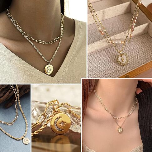 17IF 38-59 Pcs(9-8 Pack) Gold Plated Jewelry Set for Women With 8 Necklace 12 Bracelet 27 Ring 12 Pair Earring Hoop Simple Sparkle for Happy in Saudi Arabia