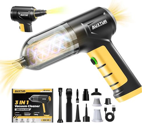 Car Vacuum Cleaner High Power|3 in 1 Portable Cordless Handheld Vacuum|15000PA Brushless Motor|Super Suction Mini Car Vacuum with Super Endurance for Car and Home in Kuwait