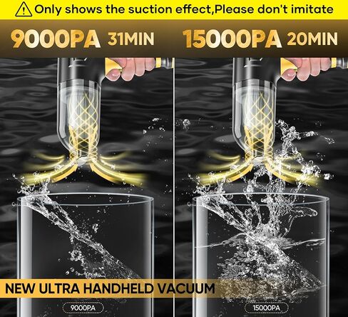 Car Vacuum Cleaner High Power|3 in 1 Portable Cordless Handheld Vacuum|15000PA Brushless Motor|Super Suction Mini Car Vacuum with Super Endurance for Car and Home in Kuwait