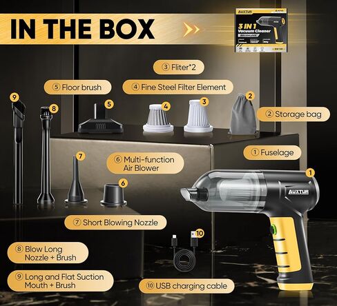 Car Vacuum Cleaner High Power|3 in 1 Portable Cordless Handheld Vacuum|15000PA Brushless Motor|Super Suction Mini Car Vacuum with Super Endurance for Car and Home in Kuwait