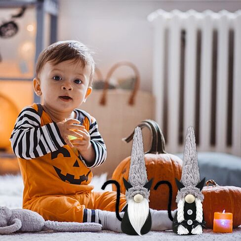 زخارف قطة قطة سوداء للهالوين - قطعتان من ديكورات السيد والسيدة المصنوعة يدويًا من القط السويدي Tomte Cat Gnom لموقد الموقد - عيد الهالوين منزل مسكون منزل مزرعة هدية منزلية ديكور صينية متدرجة in Kuwait