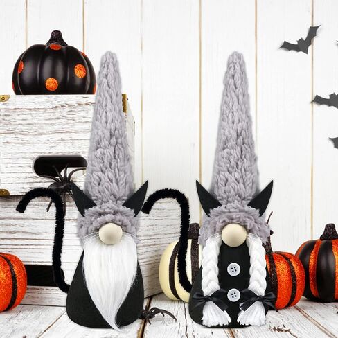 زخارف قطة قطة سوداء للهالوين - قطعتان من ديكورات السيد والسيدة المصنوعة يدويًا من القط السويدي Tomte Cat Gnom لموقد الموقد - عيد الهالوين منزل مسكون منزل مزرعة هدية منزلية ديكور صينية متدرجة in Kuwait