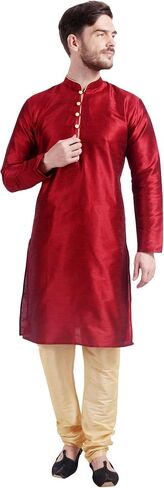 Maple Clothing Art Silk Men's Kurta Pajama Set Indian Wedding Party Wear in Kuwait