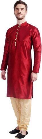 Maple Clothing Art Silk Men's Kurta Pajama Set Indian Wedding Party Wear in Kuwait