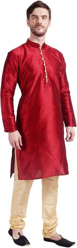 Maple Clothing Art Silk Men's Kurta Pajama Set Indian Wedding Party Wear in Kuwait