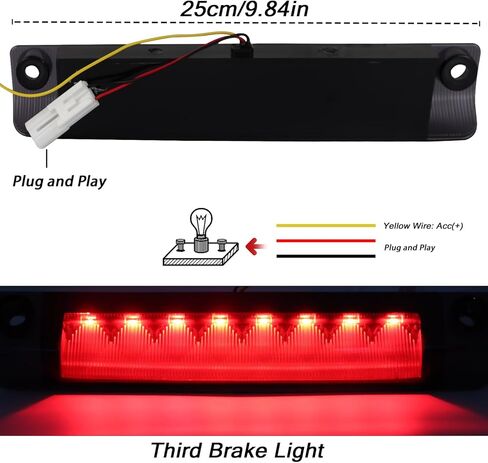 عدسة مدخنة 9-LED مجموعة مصابيح الفرامل الثالثة متوافقة مع Toyota 4Runner Highlander Prius Sienna وما إلى ذلك، مصباح الفرامل LED الثالث الخلفي والسقف المركزي عالي التركيب مع ميزة الفرامل القوية (مدخن) in Saudi Arabia