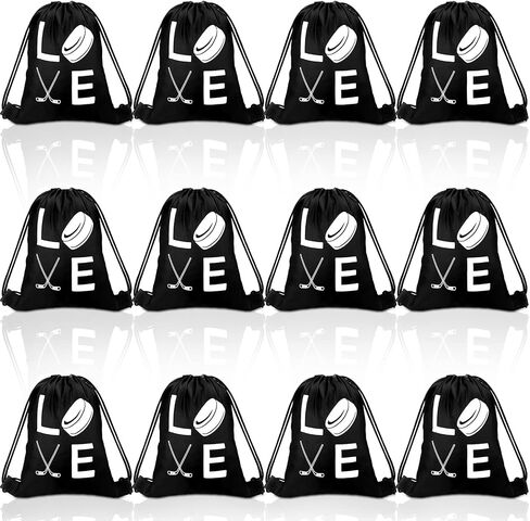 Sinmoe 12 Pcs Hockey Gift Bags Hockey Party Favor Bags Sport Hockey Theme Drawstring Bag Hockey Party Supplies for Kids Hockey Birthday Party Supplies Field Hockey Gifts,10 x 12 Inch in Saudi Arabia