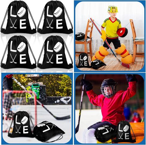 Sinmoe 12 Pcs Hockey Gift Bags Hockey Party Favor Bags Sport Hockey Theme Drawstring Bag Hockey Party Supplies for Kids Hockey Birthday Party Supplies Field Hockey Gifts,10 x 12 Inch in Saudi Arabia