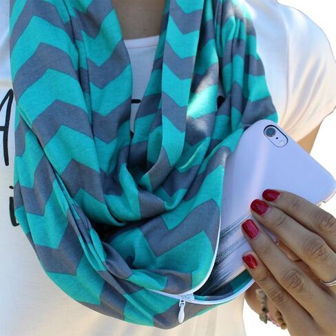 Shop Chevron Zipper Pocket Scarf for Women - Stores Keys, Wallet, Phone in Saudi Arabia