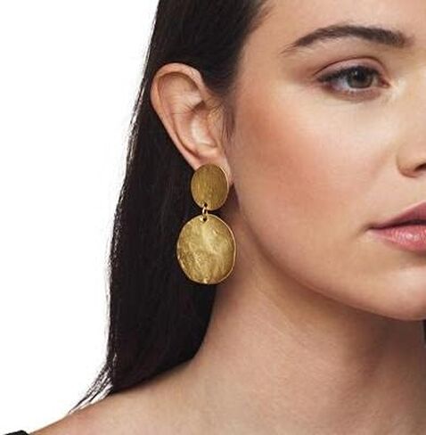 Kenneth Jay Lane Double Drop Satin & Hammered Gold Clip-On Earrings in Saudi Arabia