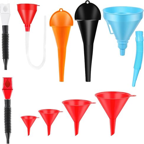 Oil Funnels Set, Automotive Fuel Funnels, Wide Mouth Gas Funnel with Handle, Large Funnels with Hose, Plastic Long Neck Oil Funnels, Gasoline Funnel Kit for Water, Fuel, Oil Change (10) in Saudi Arabia