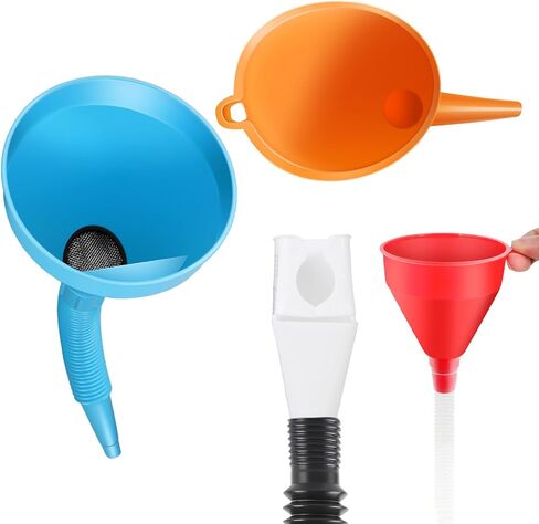 Oil Funnels Set, Automotive Fuel Funnels, Wide Mouth Gas Funnel with Handle, Large Funnels with Hose, Plastic Long Neck Oil Funnels, Gasoline Funnel Kit for Water, Fuel, Oil Change (10) in Saudi Arabia