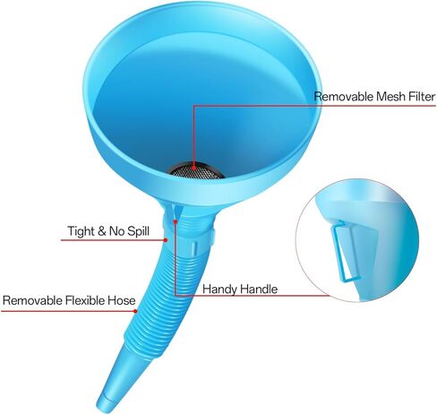 Oil Funnels Set, Automotive Fuel Funnels, Wide Mouth Gas Funnel with Handle, Large Funnels with Hose, Plastic Long Neck Oil Funnels, Gasoline Funnel Kit for Water, Fuel, Oil Change (10) in Saudi Arabia