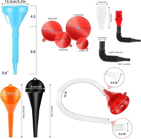 Oil Funnels Set, Automotive Fuel Funnels, Wide Mouth Gas Funnel with Handle, Large Funnels with Hose, Plastic Long Neck Oil Funnels, Gasoline Funnel Kit for Water, Fuel, Oil Change (10) in Saudi Arabia