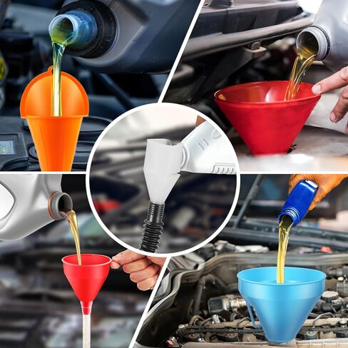 Oil Funnels Set, Automotive Fuel Funnels, Wide Mouth Gas Funnel with Handle, Large Funnels with Hose, Plastic Long Neck Oil Funnels, Gasoline Funnel Kit for Water, Fuel, Oil Change (10) in Saudi Arabia